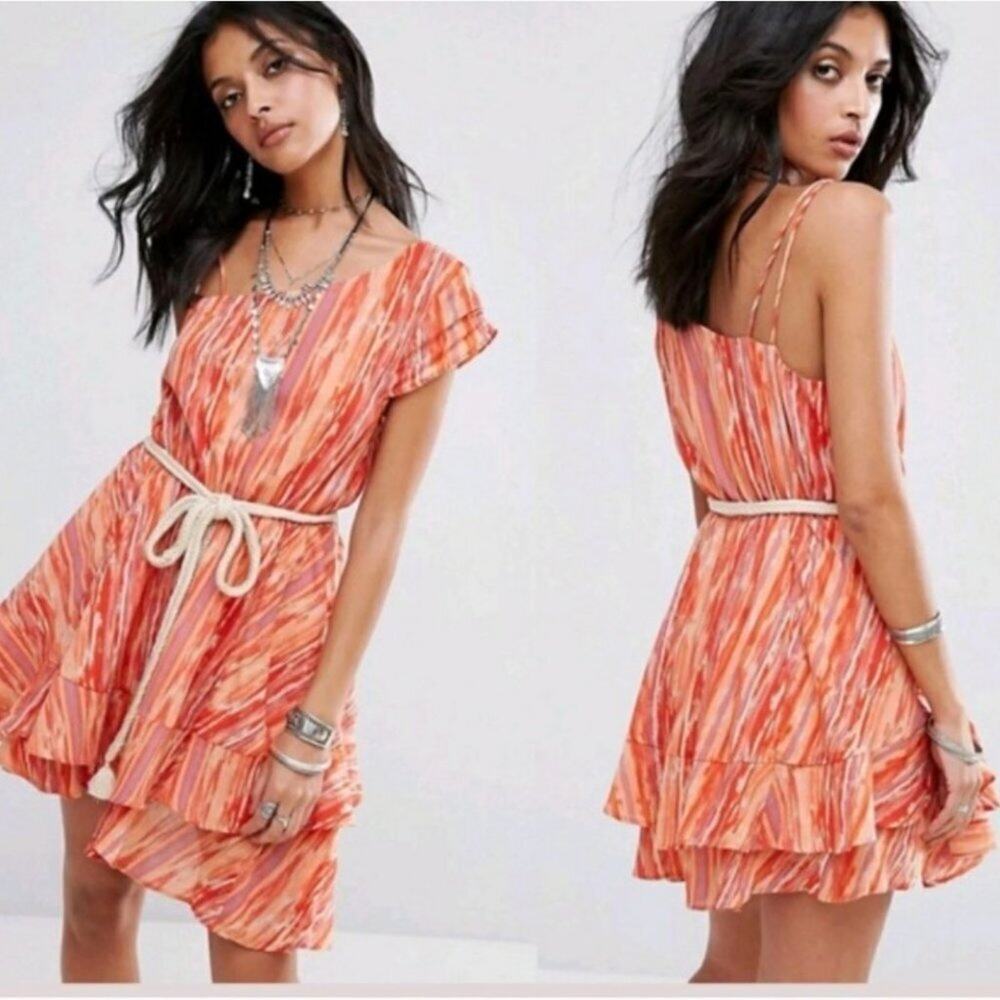Free People Asymmetric Printed Belted Mini Dress - Picture 2 of 9